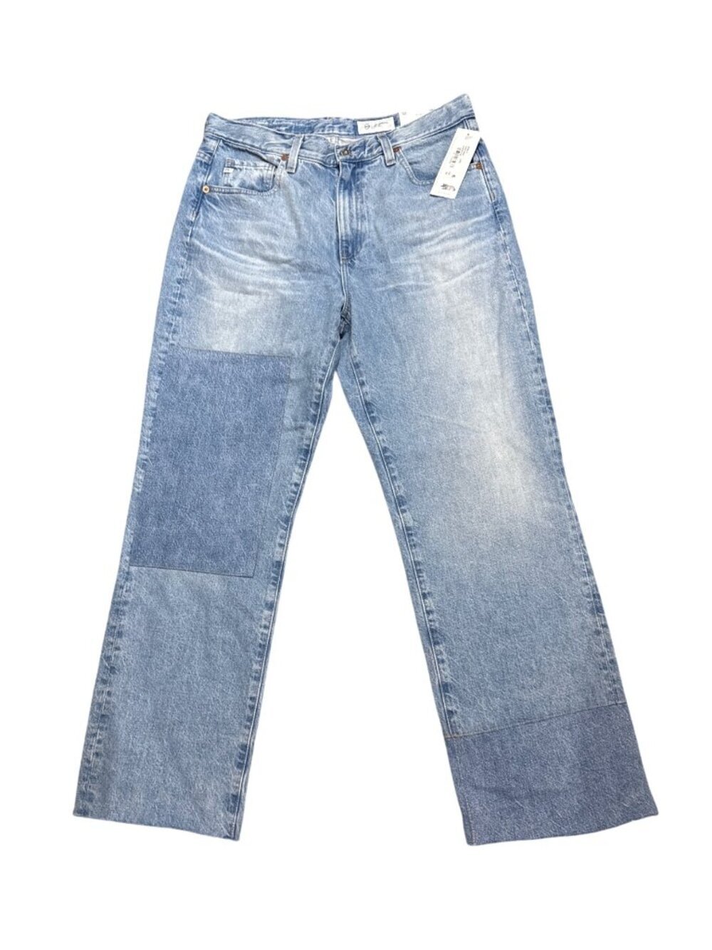 NWT AG Brinley Patchwork Straight Jeans Light Wash Size 30 MSRP $245